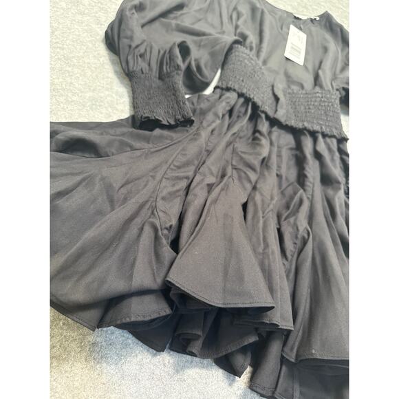 Rhode Olivia Black Smocked Waist Mini Dress XS NWT Long Sleeve Ruffle Hem - Picture 4 of 9